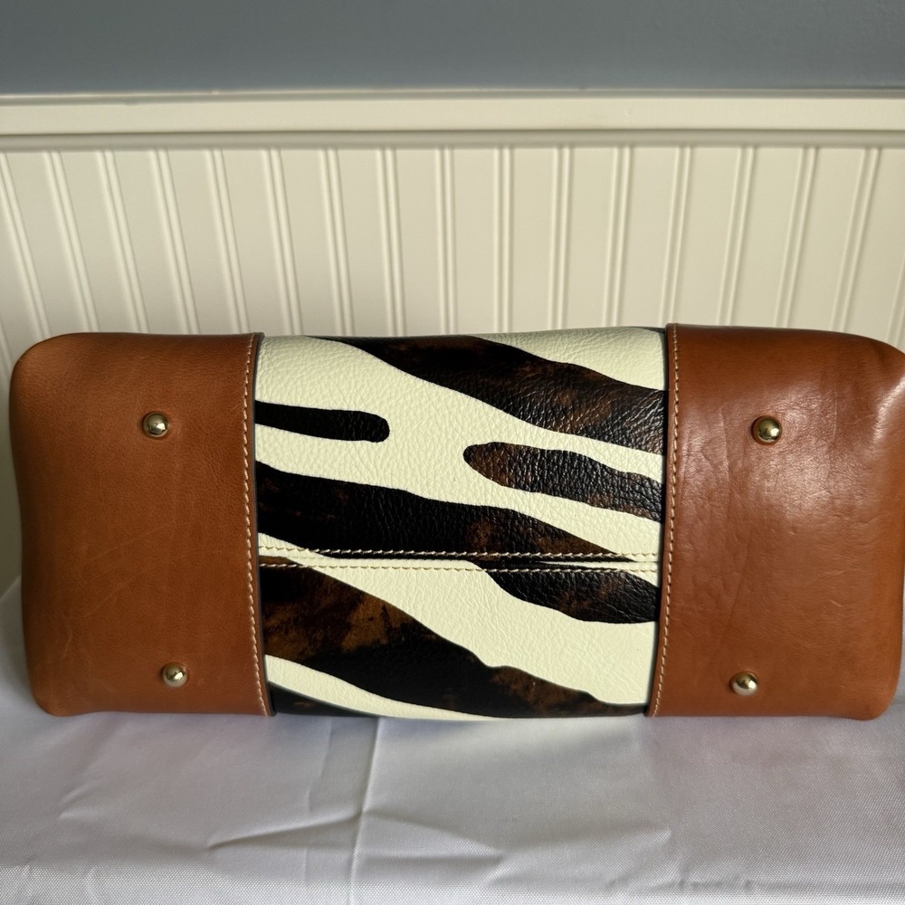 Dooney & Bourke Zebra Leather Satchel 30 Black White Brown Crossbody Bag Purse - Picture 5 of 16